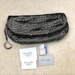 Christian Dior black crocodile print clutch